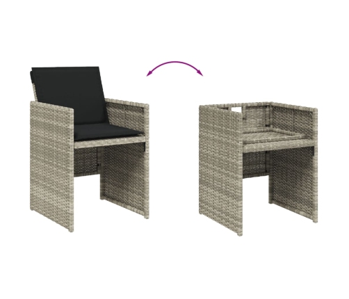 Set comedor jardín y cojines 13 pzas ratán sintético gris claro