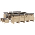 Set comedor de jardín con cojines 13 pzas ratán sintético beige