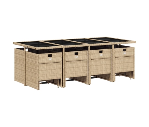 Set comedor de jardín con cojines 13 pzas ratán sintético beige