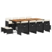 Set comedor de jardín con cojines 13 pzas ratán sintético negro