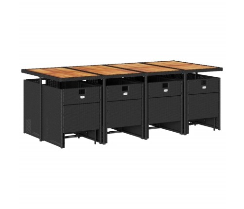 Set comedor de jardín con cojines 13 pzas ratán sintético negro