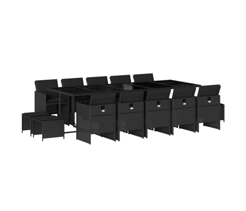 Set comedor de jardín con cojines 15 pzas ratán sintético negro