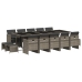 Set comedor de jardín con cojines 15 pzas ratán sintético gris