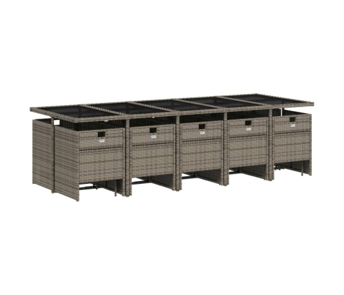 Set comedor de jardín con cojines 15 pzas ratán sintético gris