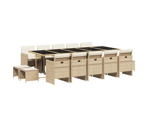 Set comedor de jardín con cojines 15 pzas ratán sintético beige