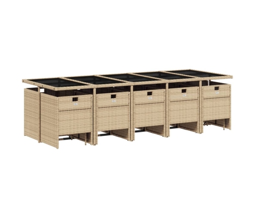 Set comedor de jardín con cojines 15 pzas ratán sintético beige