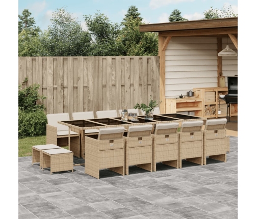 Set comedor de jardín con cojines 15 pzas ratán sintético beige