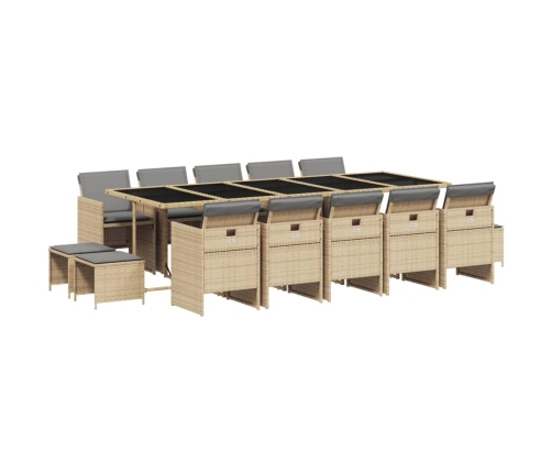 Set comedor de jardín con cojines 15 pzas ratán sintético beige