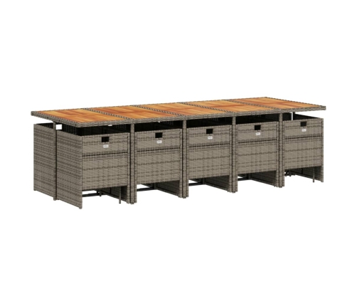 Set comedor de jardín con cojines 15 pzas ratán sintético gris