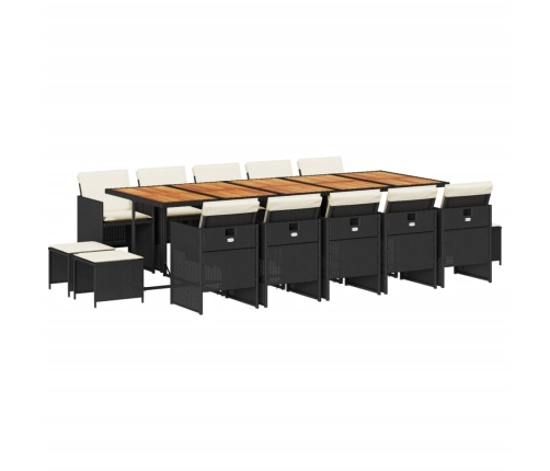 Set comedor de jardín con cojines 15 pzas ratán sintético negro