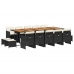 Set comedor de jardín con cojines 15 pzas ratán sintético negro