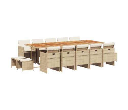 Set comedor de jardín con cojines 15 pzas ratán sintético beige