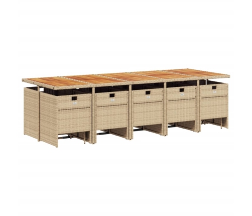 Set comedor de jardín con cojines 15 pzas ratán sintético beige