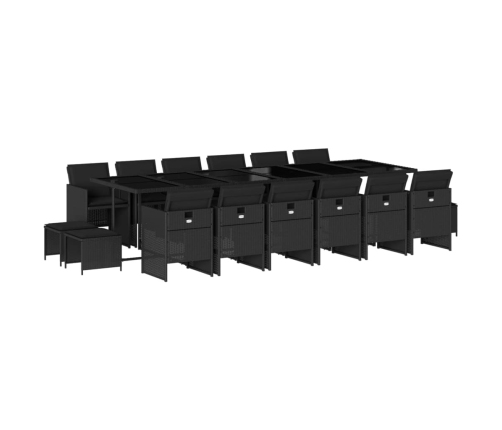 Set de muebles jardín 17 pzas con cojines ratán sintético negro