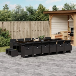 Set de muebles jardín 17 pzas con cojines ratán sintético negro