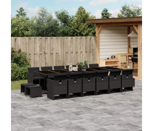 Set de muebles jardín 17 pzas con cojines ratán sintético negro