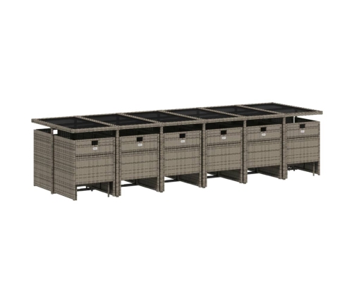 Set comedor de jardín 17 pzas y cojines ratán sintético gris