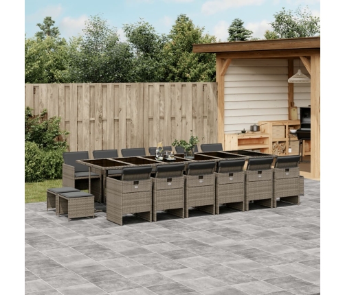Set comedor de jardín 17 pzas y cojines ratán sintético gris