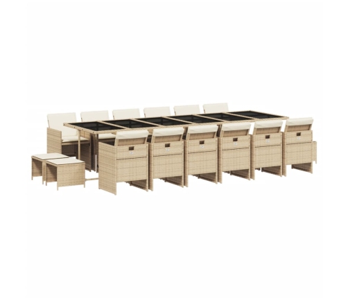 Set comedor de jardín 17 pzas con cojines ratán sintético beige