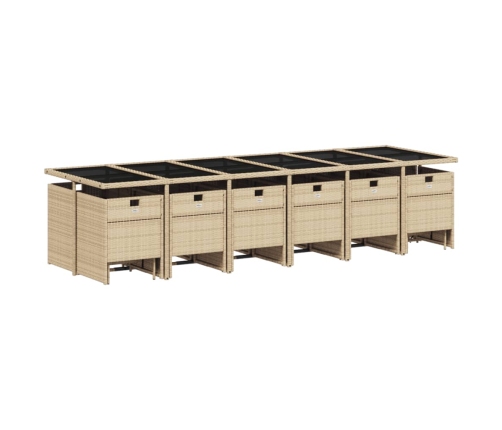 Set comedor de jardín 17 pzas con cojines ratán sintético beige