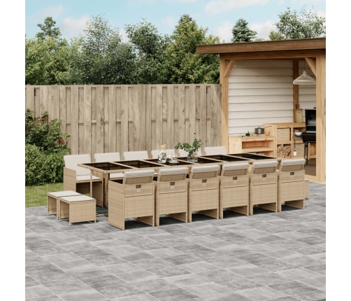 Set comedor de jardín 17 pzas con cojines ratán sintético beige