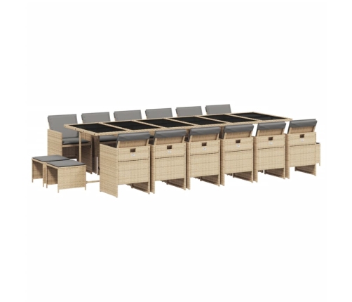 Set comedor de jardín 17 pzas con cojines ratán sintético beige