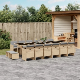 Set comedor de jardín 17 pzas con cojines ratán sintético beige