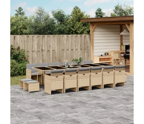 Set comedor de jardín 17 pzas con cojines ratán sintético beige