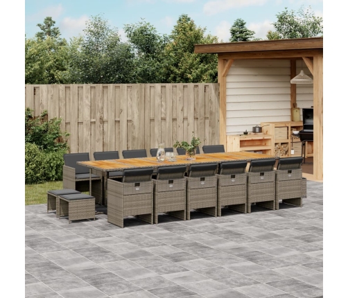 Set comedor de jardín 17 pzas y cojines ratán sintético gris