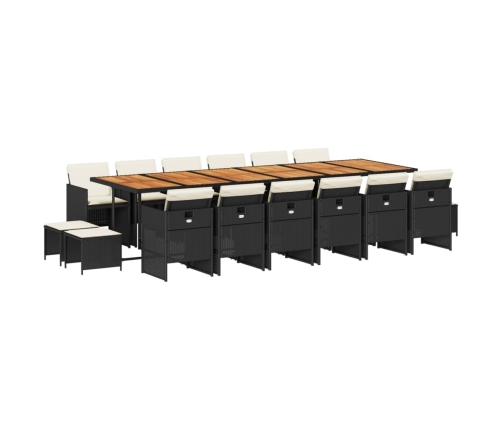 Set de muebles jardín 17 pzas con cojines ratán sintético negro