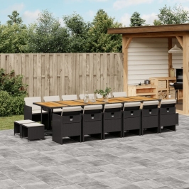 Set de muebles jardín 17 pzas con cojines ratán sintético negro
