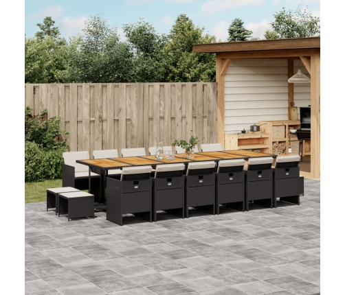 Set de muebles jardín 17 pzas con cojines ratán sintético negro