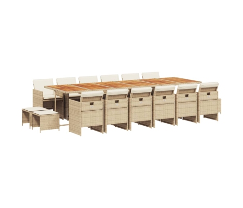 Set comedor de jardín 17 pzas con cojines ratán sintético beige