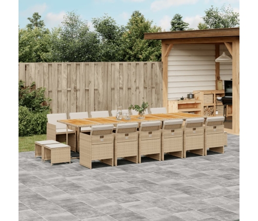Set comedor de jardín 17 pzas con cojines ratán sintético beige