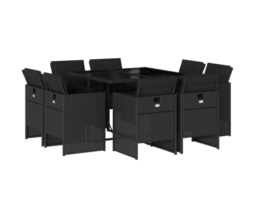 Set de comedor de jardín 9 pzas y cojines ratán sintético negro