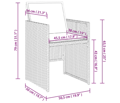 Set comedor para jardín 9 pzas y cojines ratán sintético marrón