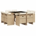 Set comedor de jardín 9 pzas con cojines ratán sintético beige
