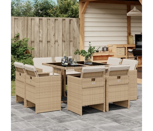 Set comedor de jardín 9 pzas con cojines ratán sintético beige
