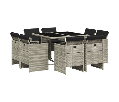 Set comedor de jardín 9 pzas cojines ratán sintético gris claro
