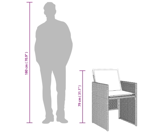 Set comedor de jardín 9 pzas cojines ratán sintético gris claro