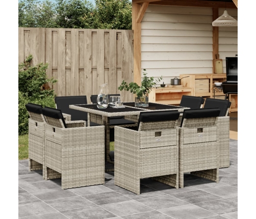 Set comedor de jardín 9 pzas cojines ratán sintético gris claro