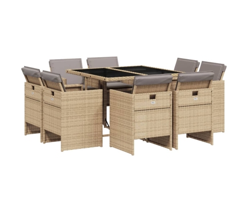 Set comedor de jardín 9 pzas con cojines ratán sintético beige