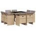 Set comedor de jardín 9 pzas con cojines ratán sintético beige
