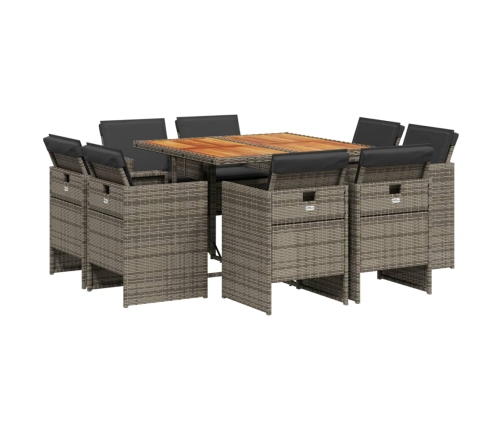 Set comedor jardín 9 pzas y cojines ratán sintético gris