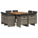 Set comedor jardín 9 pzas y cojines ratán sintético gris