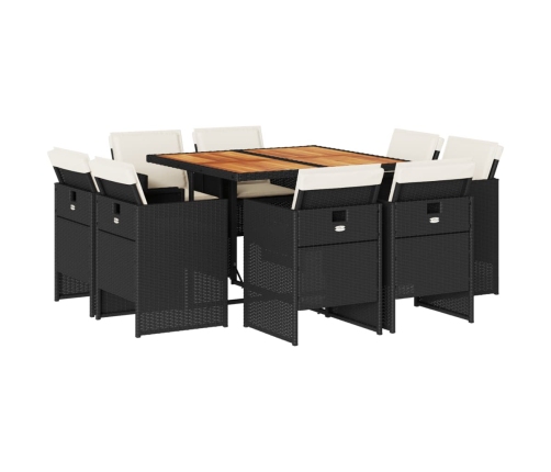 Set de comedor de jardín 9 pzas y cojines ratán sintético negro