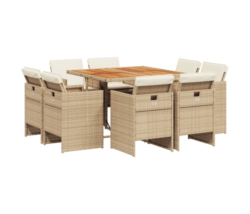 Set comedor de jardín 9 pzas con cojines ratán sintético beige