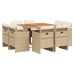 Set comedor de jardín 9 pzas con cojines ratán sintético beige
