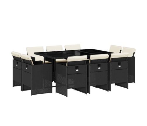 Set de comedor jardín 11 pzas con cojines ratán sintético negro