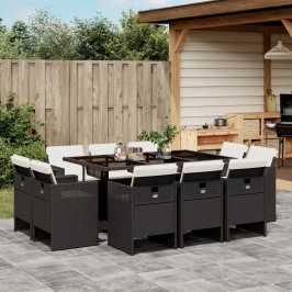 Set de comedor jardín 11 pzas con cojines ratán sintético negro